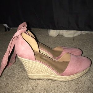 Pink lace up wedges